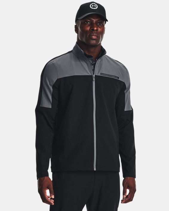 Herren UA Storm Windstrike Oberteil mit durchgehendem Zip, Black, pdpMainDesktop image number 0